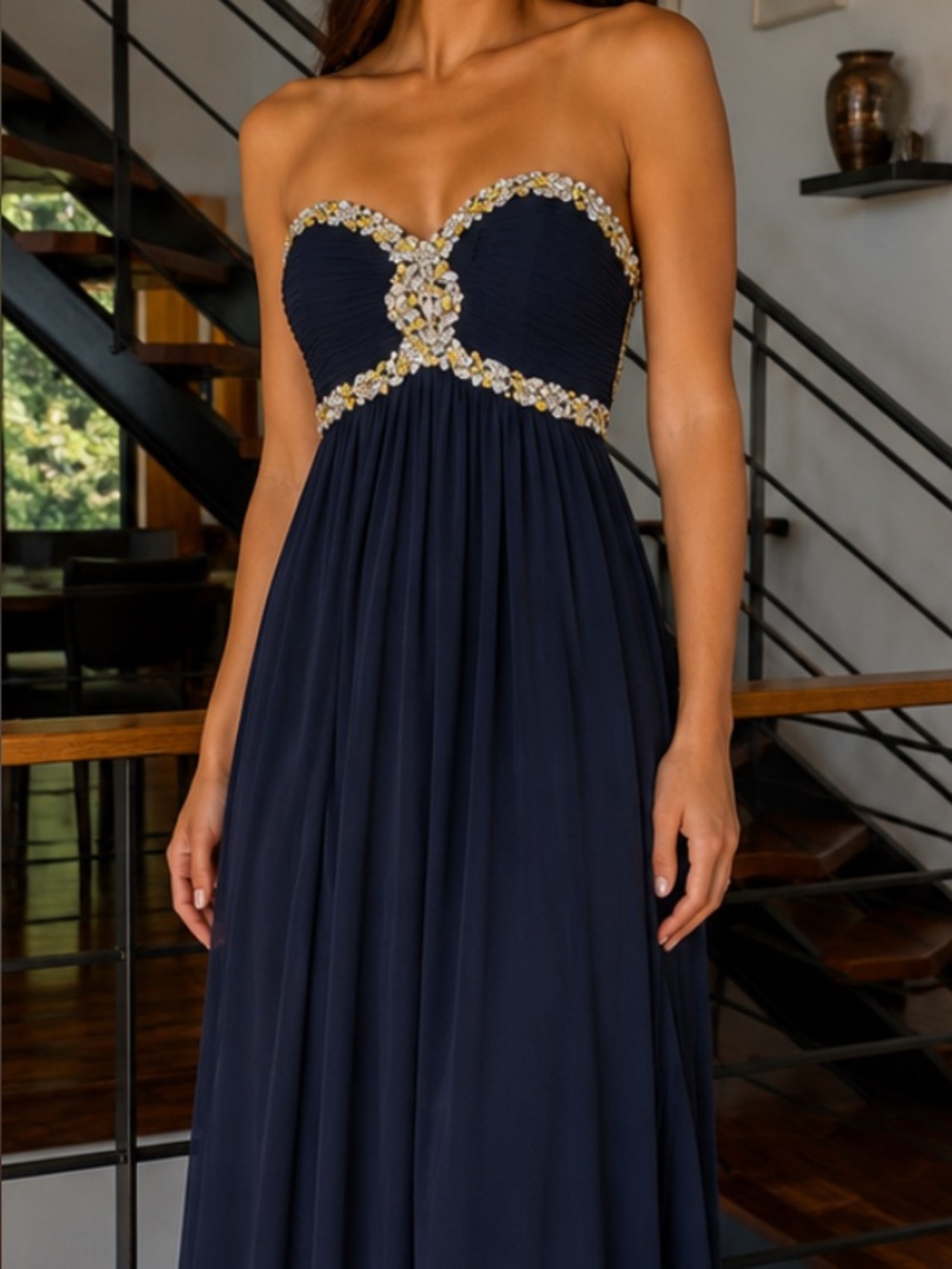 Vintage 2000s Navy Blue Formal Chiffon Dress